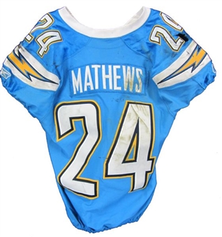 2011 Ryan Mathews game used jersey (12/18/11) (Chargers LOA)